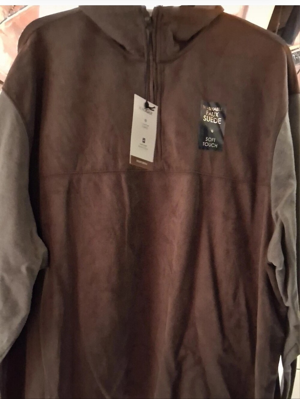 Men's Haggar  Faux Suede Half-Zip Hoodie - Brown